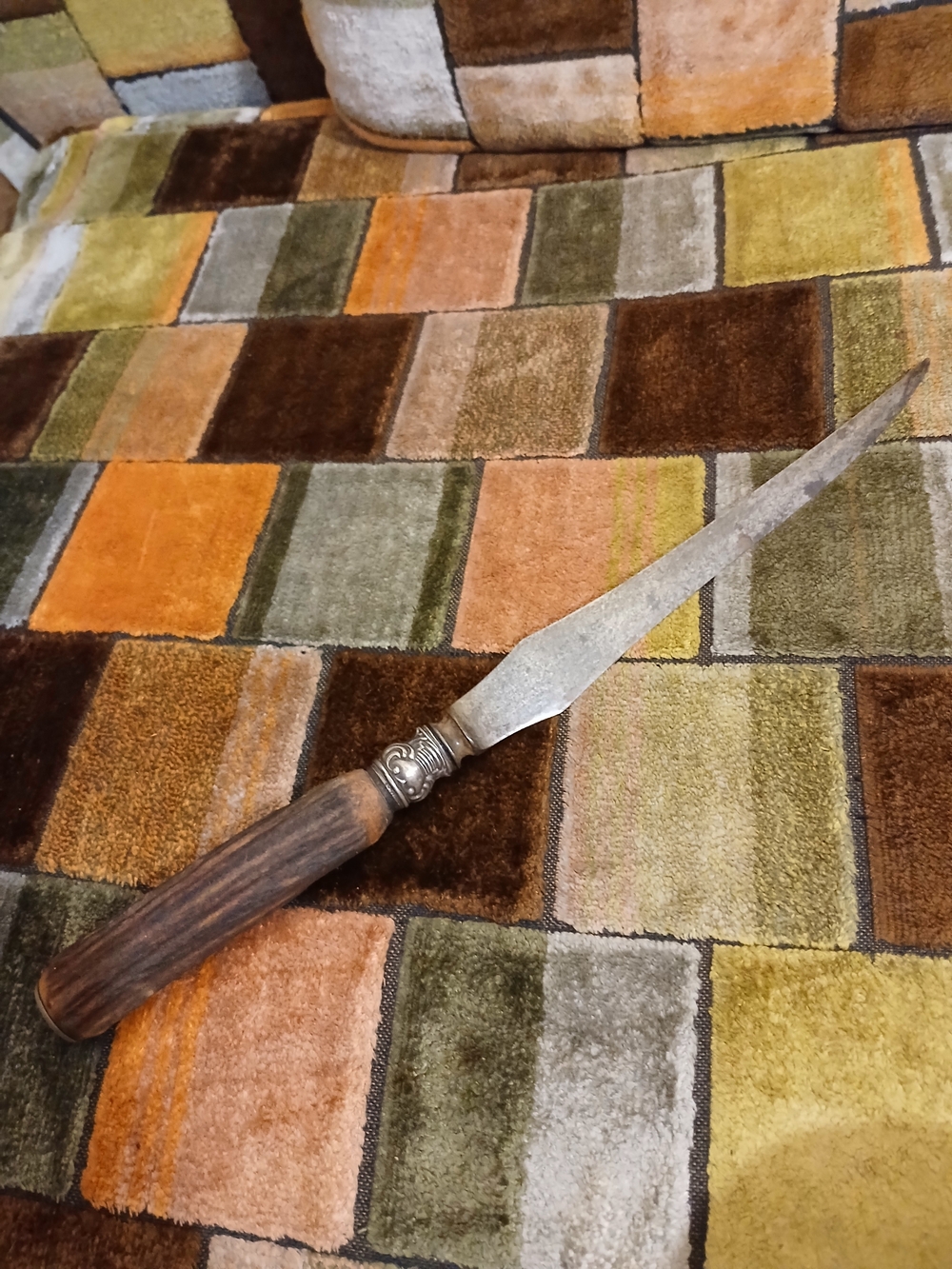 Antique Landers Frary&Clark Antler Carving LandKnife&Sharp Steel Sterling Band